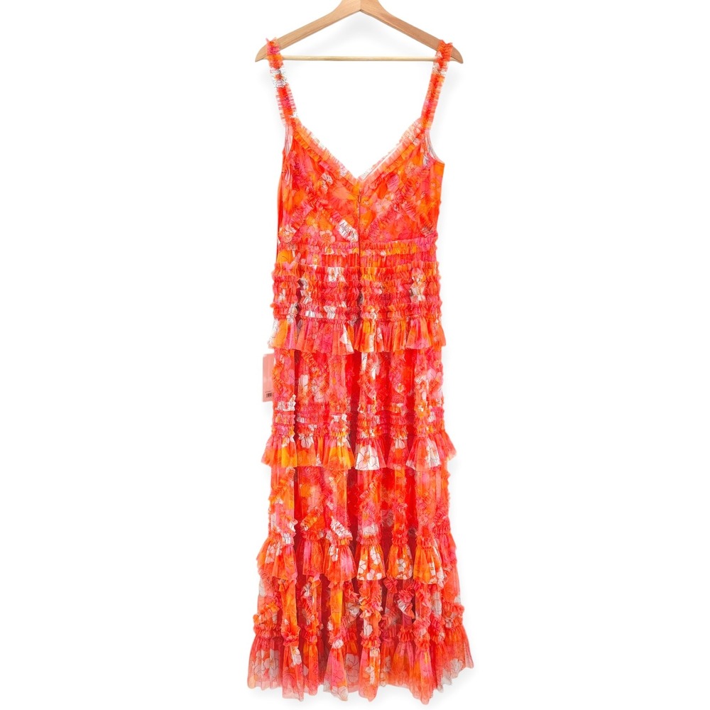 NWT Mac Duggal Orange Sleeveless Floral Ruffle A-Line Maxi Dress - Size 8 - Picture 10 of 14